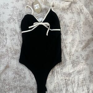 Black and White Bodysuit with Bow Detail